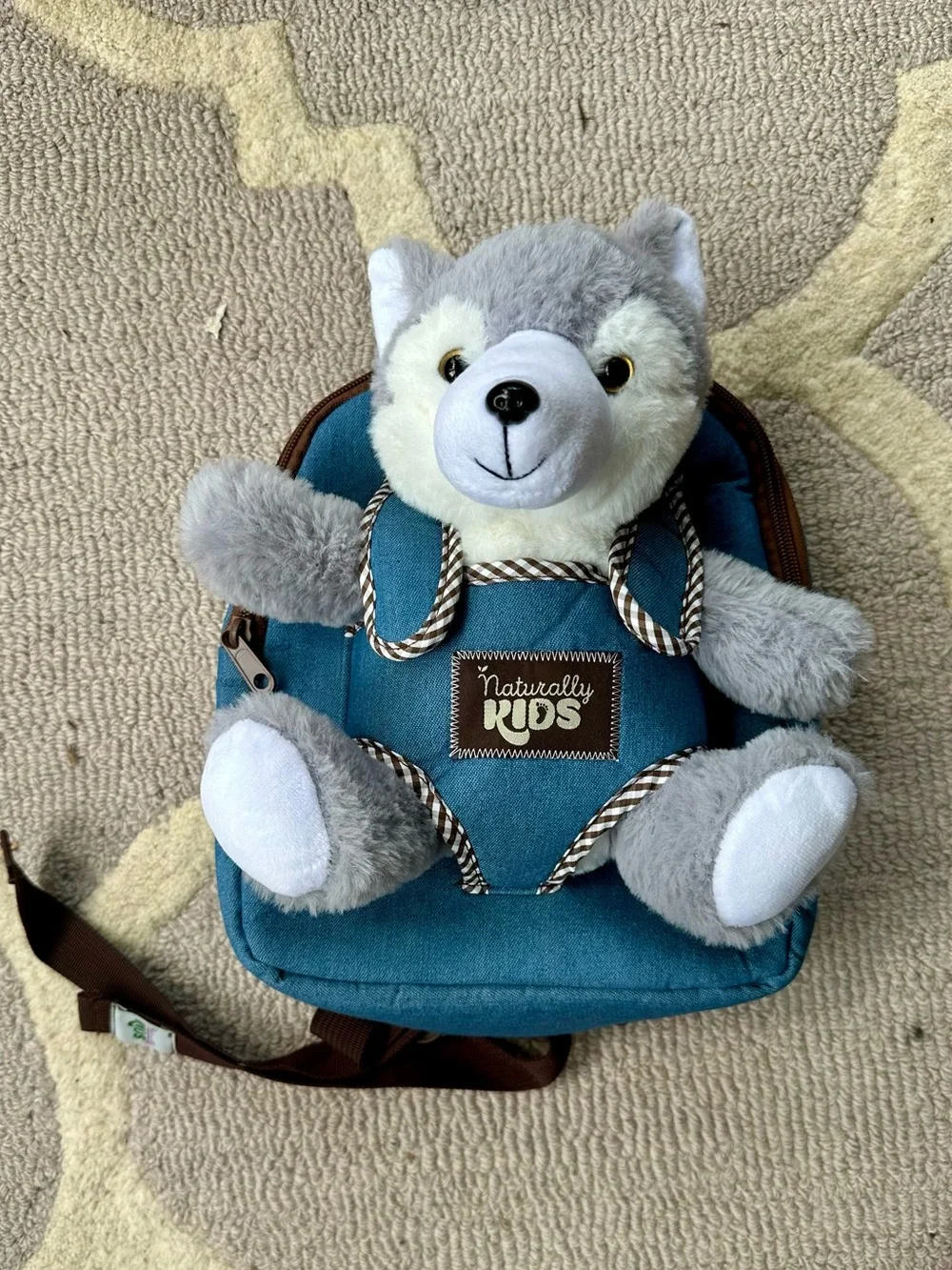 Teal Plush Husky Backpack for Children